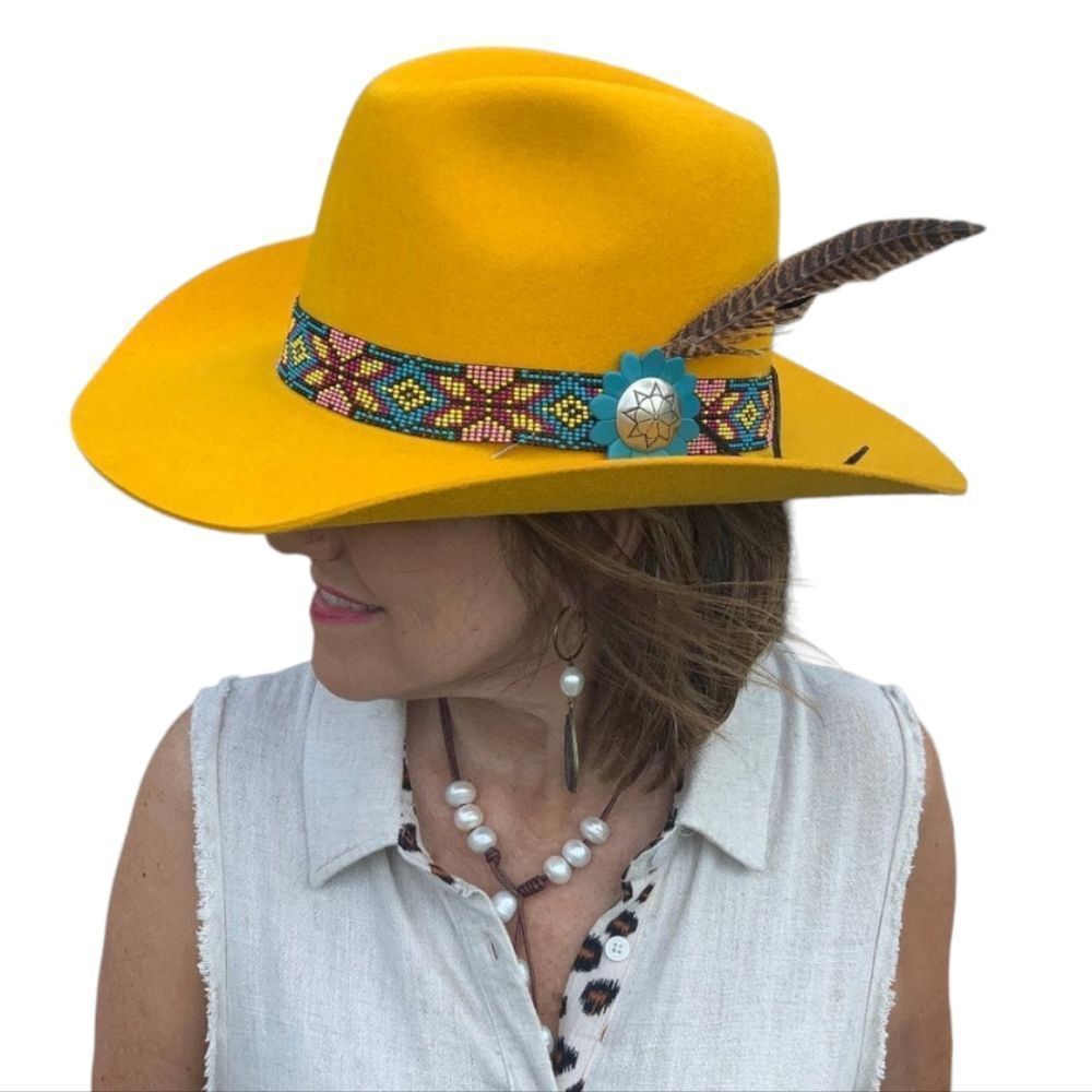 CHARLIE 1 HORSE "Gold Digger" Wool Felt Hat with Beaded Band Silver Concho Large